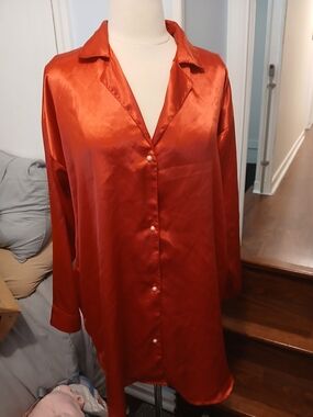 90s Vintage Gold Label Victoria's Secret Red Satin Nightie With Pearl Buttons